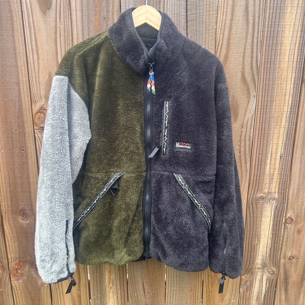 Manastash Colorblock Black/Olive/Grey Fleece Jacket in Size Medium